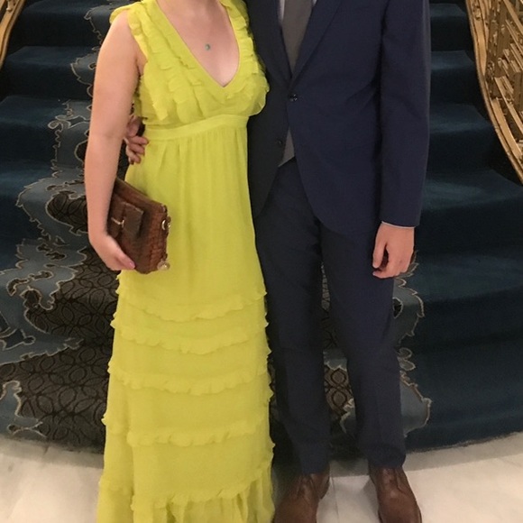 Badgley Mischka Ruffled Tiered Georgette Gown - Picture 15 of 16